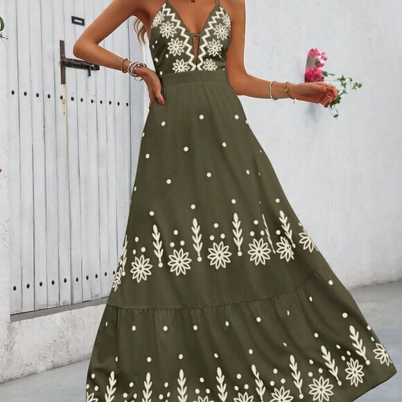 Multicolor Boho Women's Long Floral Print Spaghetti Strap Maxi Dress - Picture 3 of 6